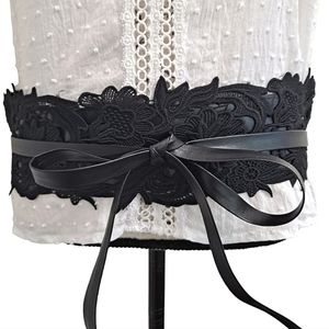 Black Lace Obi Belt with Ribbon Tie
